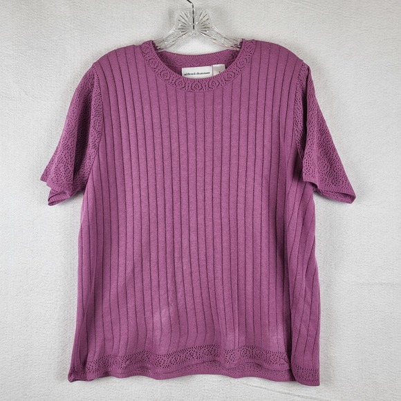 Alfred Dunner Sweaters - Alfred Dunner Mauve Purple Ribbed Pointelle Knit Short Sleeve Top Womens Medium